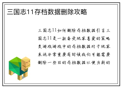 三国志11存档数据删除攻略
